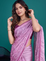 Light Violet Shimmer Georgette Designer Saree